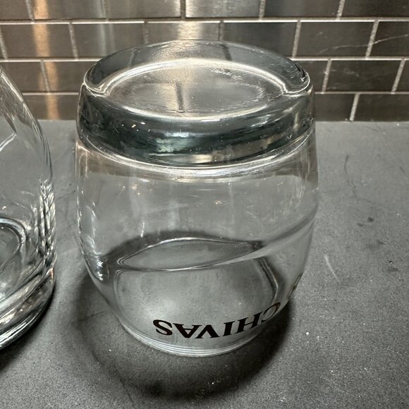 Chivas Whiskey Rocks Glasses Etched Gold Logo Swirl Shape Weighted Bottom 8oz - Picture 9 of 9